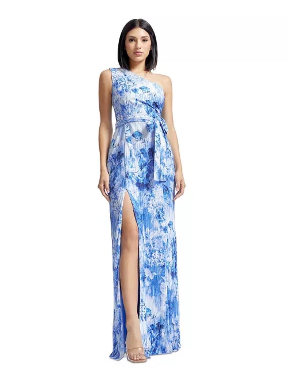 Dress the Population Bella Floral-Print Pleated One-Shoulder Gown